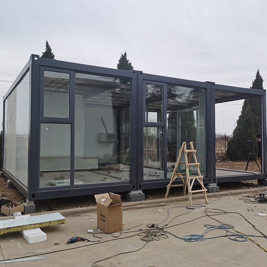 Outdoor extended model charcoal with glass panels with porch side view