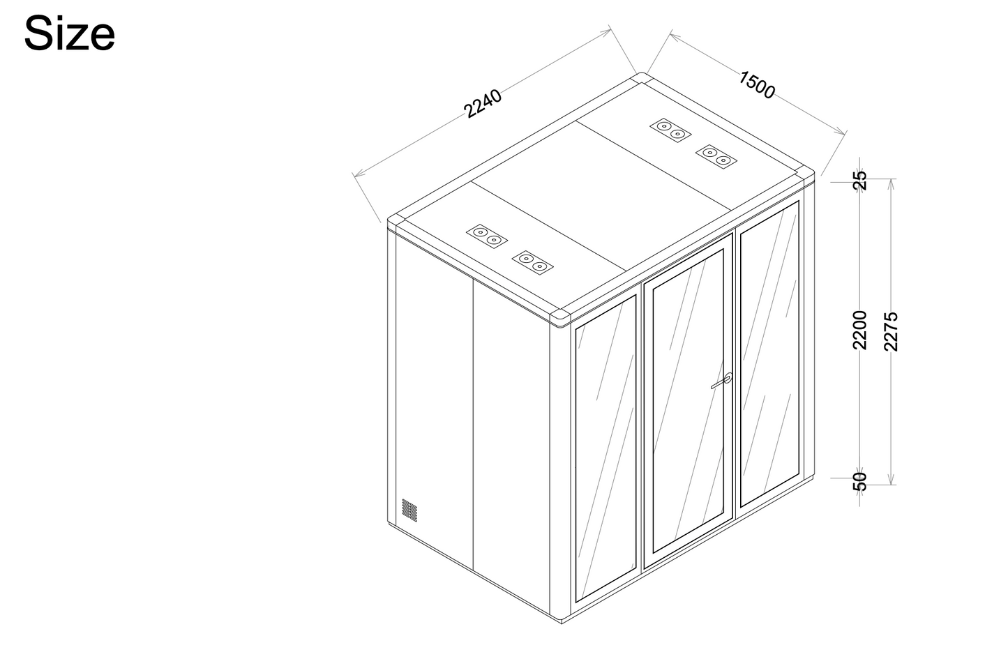Paxton Large technical drawing external dimensions