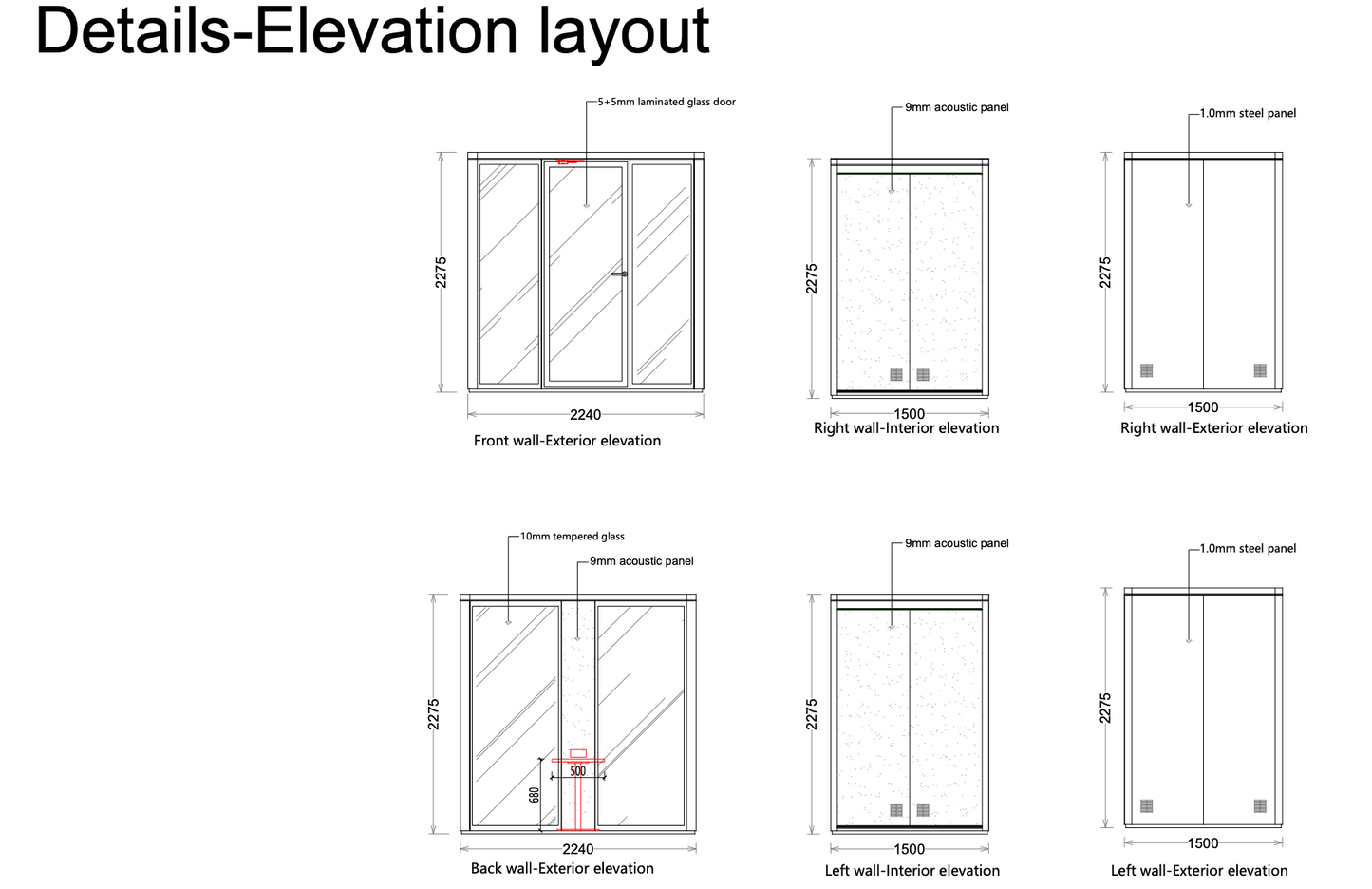 Paxton Large technical drawing of a door layout with various elevations on a white background