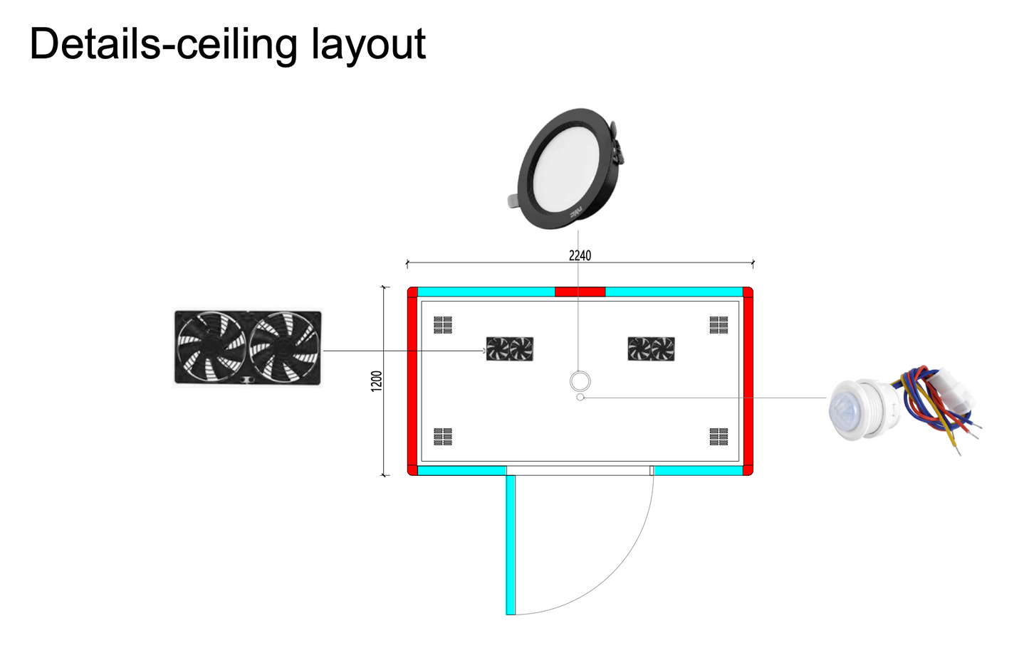 Paxton Medium ceiling layout diagram with labeled components and measurements.