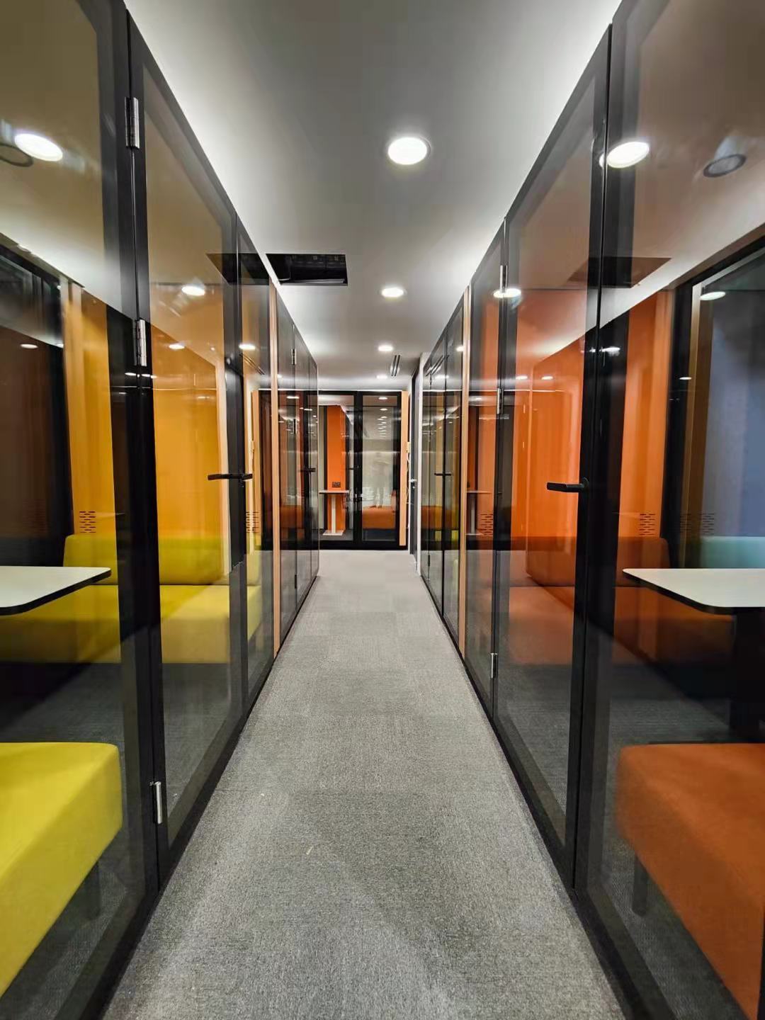 bank of medium office pods side by side