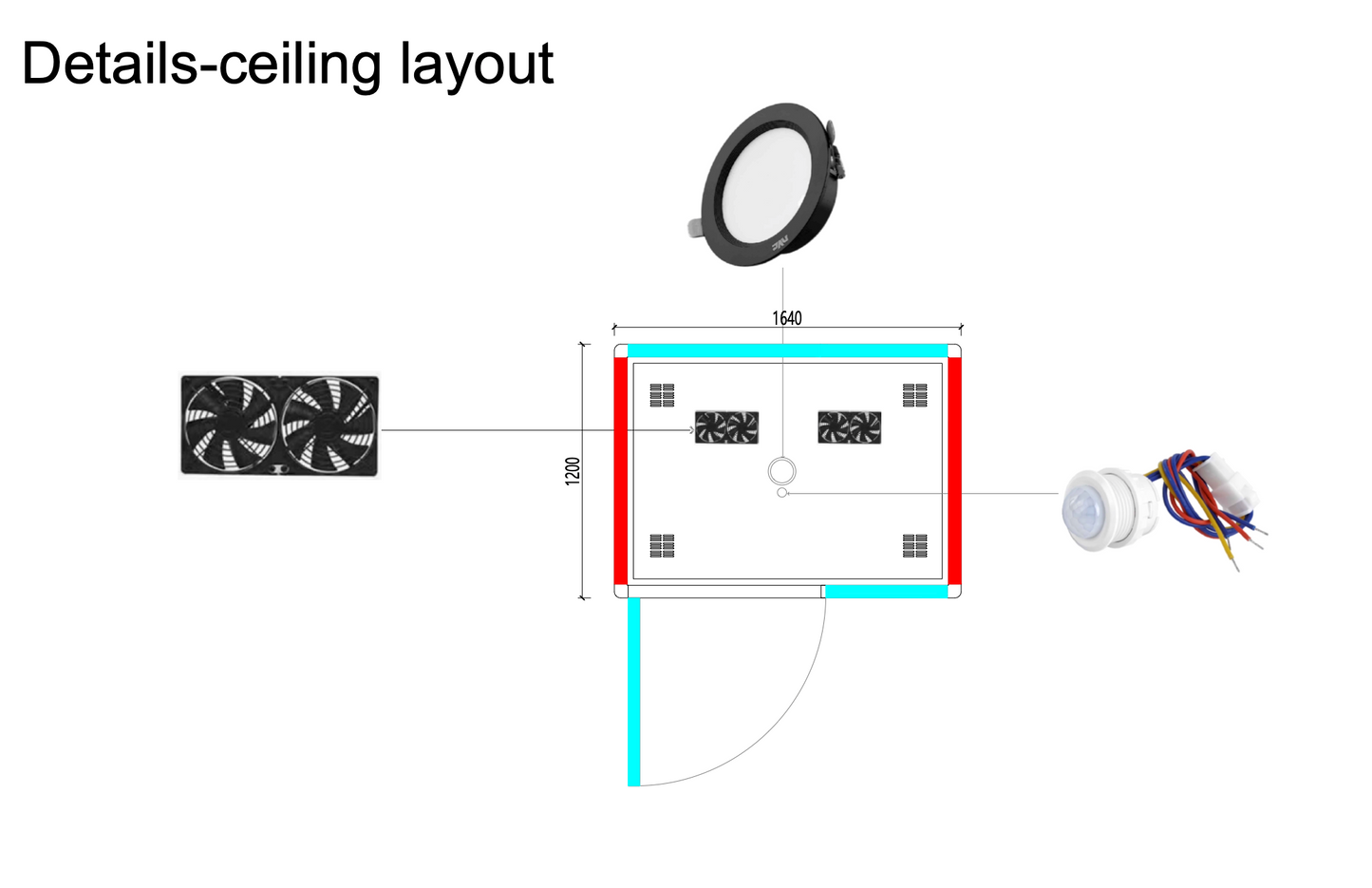 Paxton Small-Wide diagram of ceiling layout with various components labeled