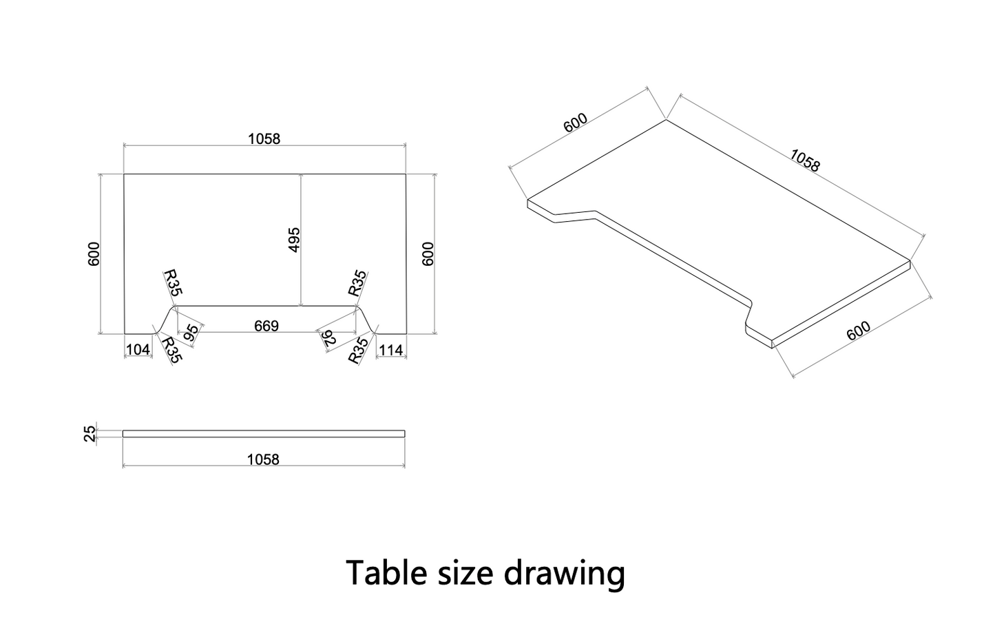 Paxton Small-Wide technical drawing of a table size with dimensions labeled