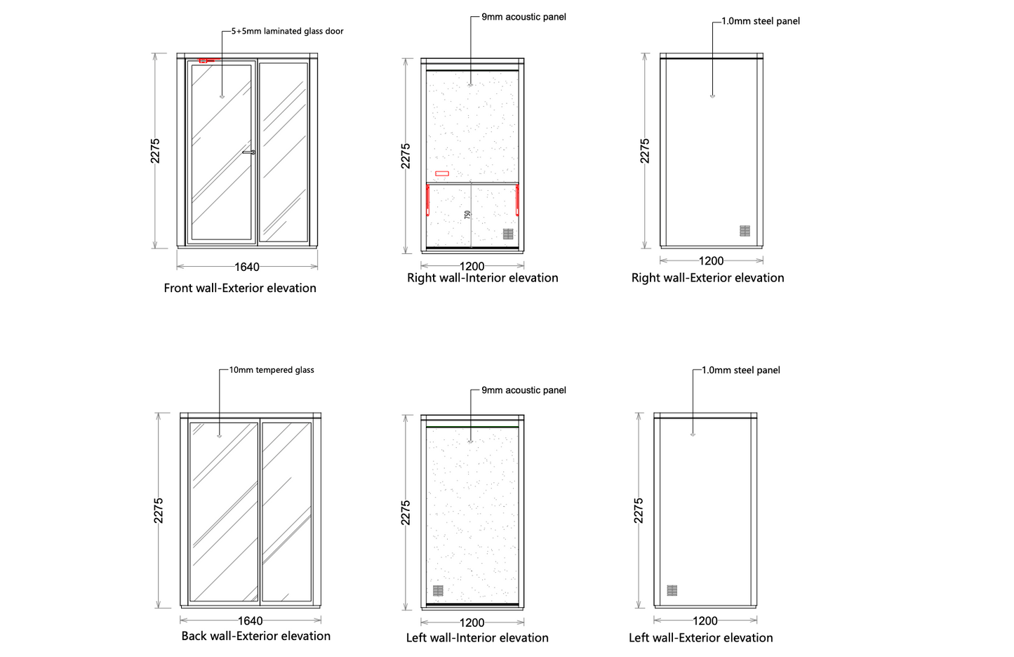 Paxton Small-Wide technical drawing of door details with elevation layout on a white background
