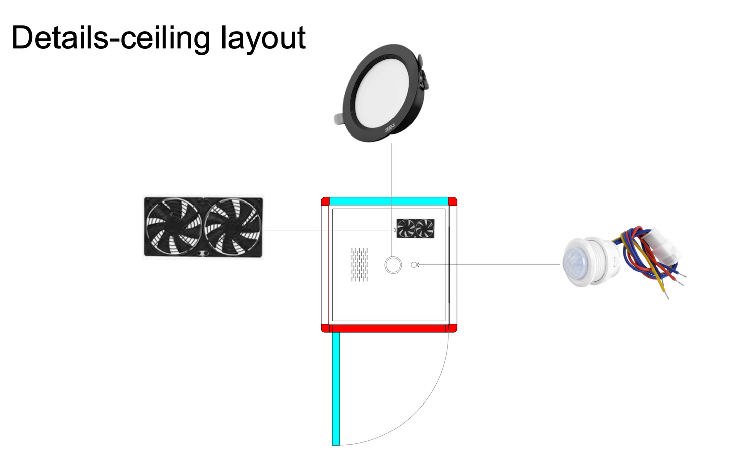 Paxton Small diagram of ceiling layout with labeled components on a white background