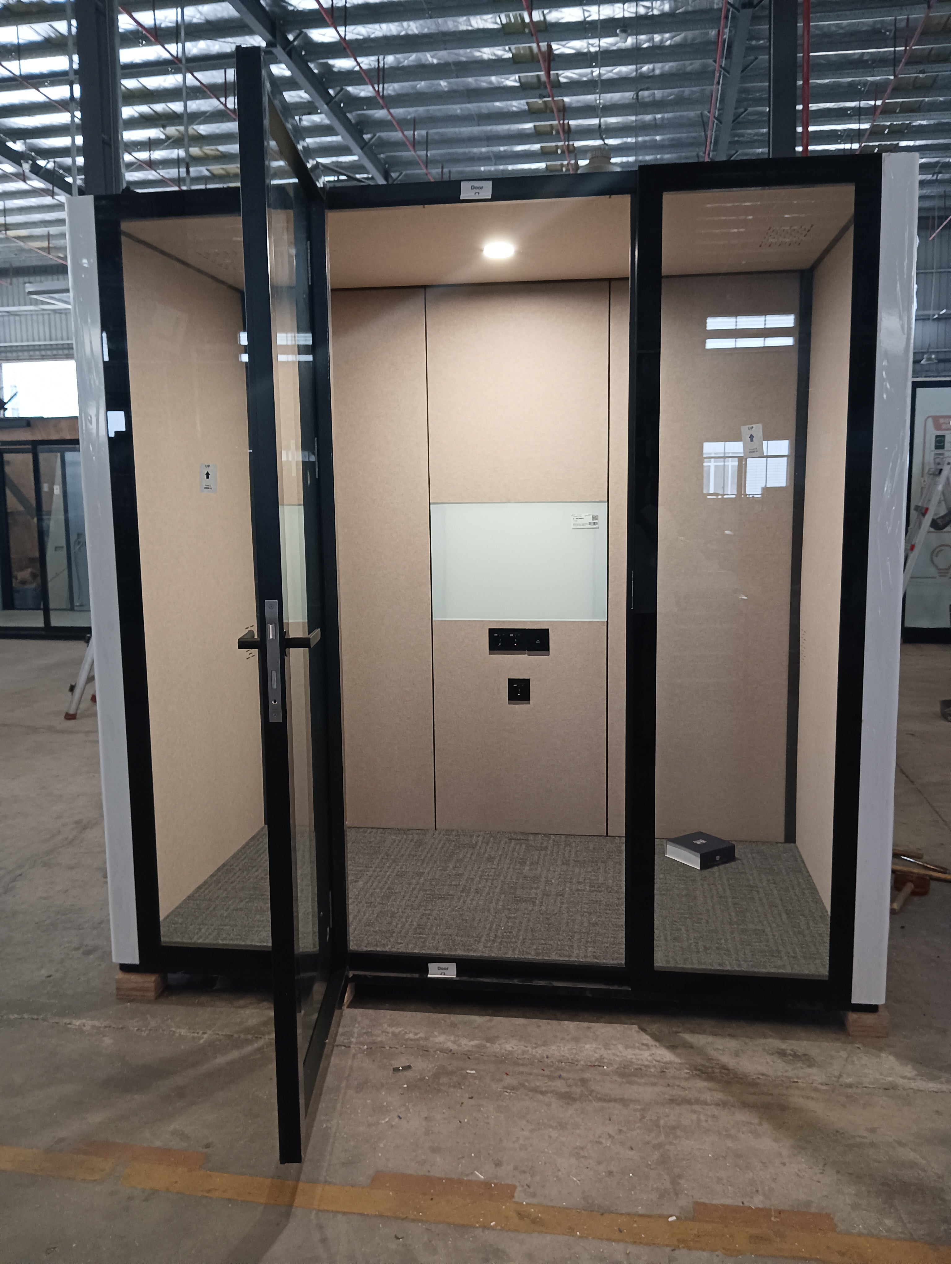 Paxton large white trim with solid panels and whiteboard customer example