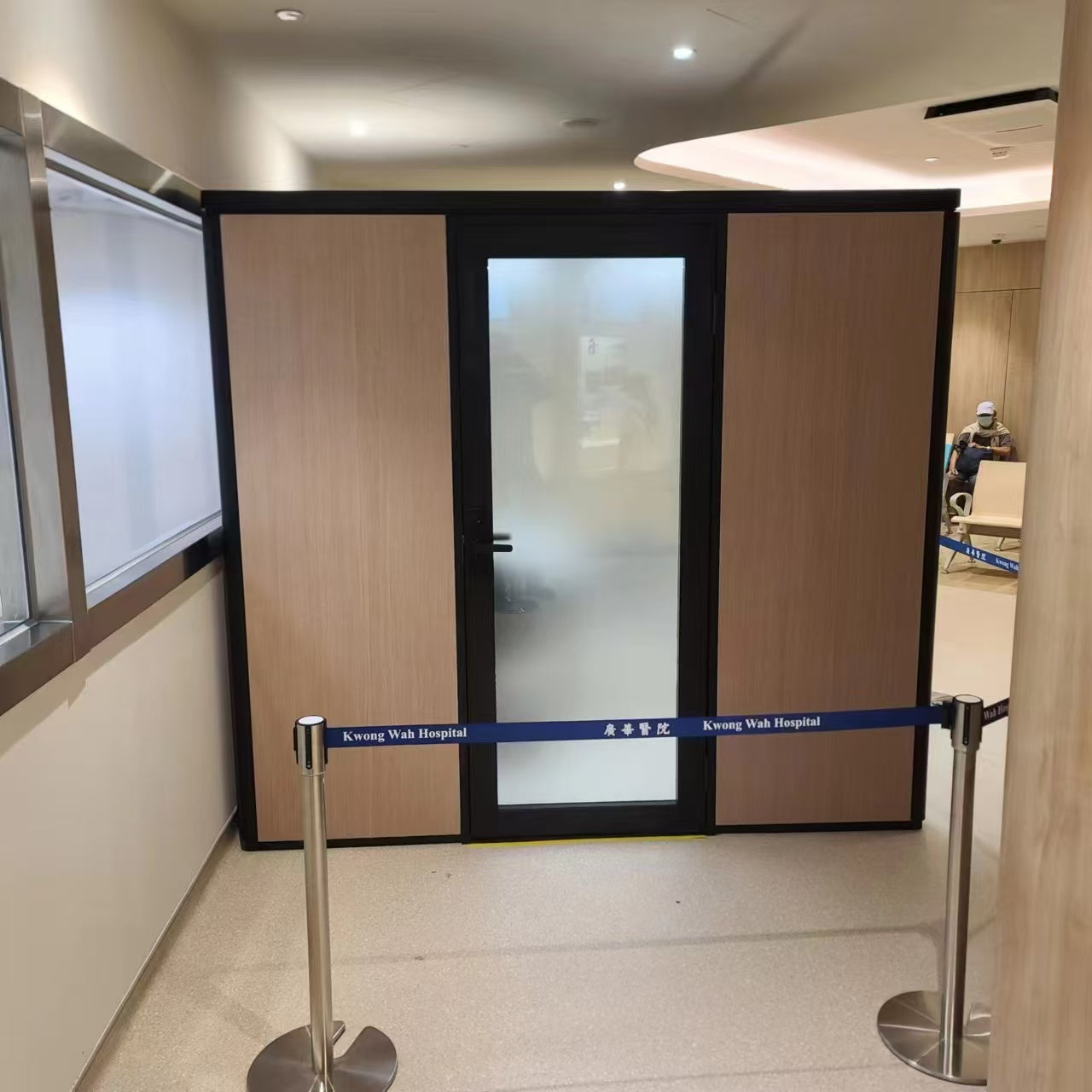 Hospital room with glass door